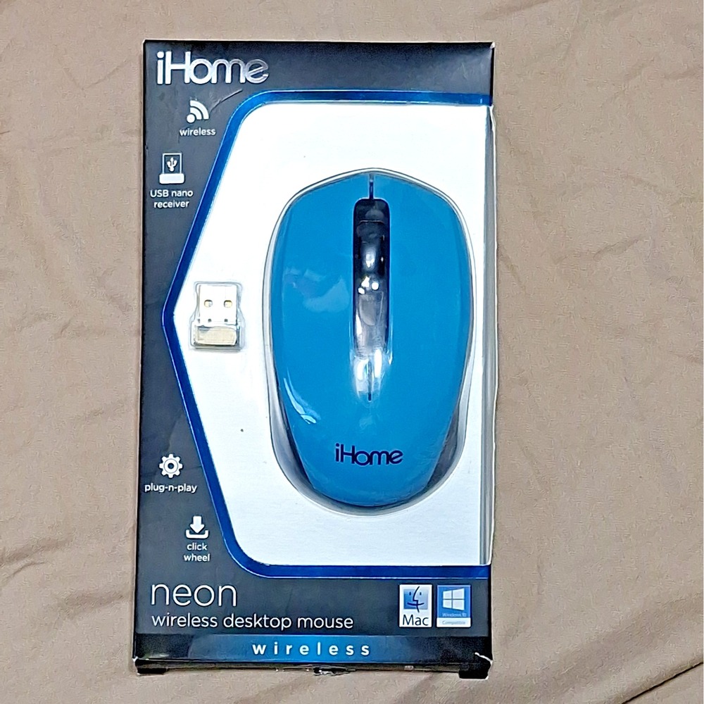 Teal Wireless Desktop Mouse iHome Neon NEW Plug N Play USB Click Wheel Mac PC